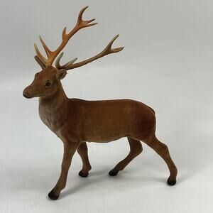 Vintage Flocked Reindeer Deer Figurine 10" Cabin Rustic Hunter Decor Mid Century